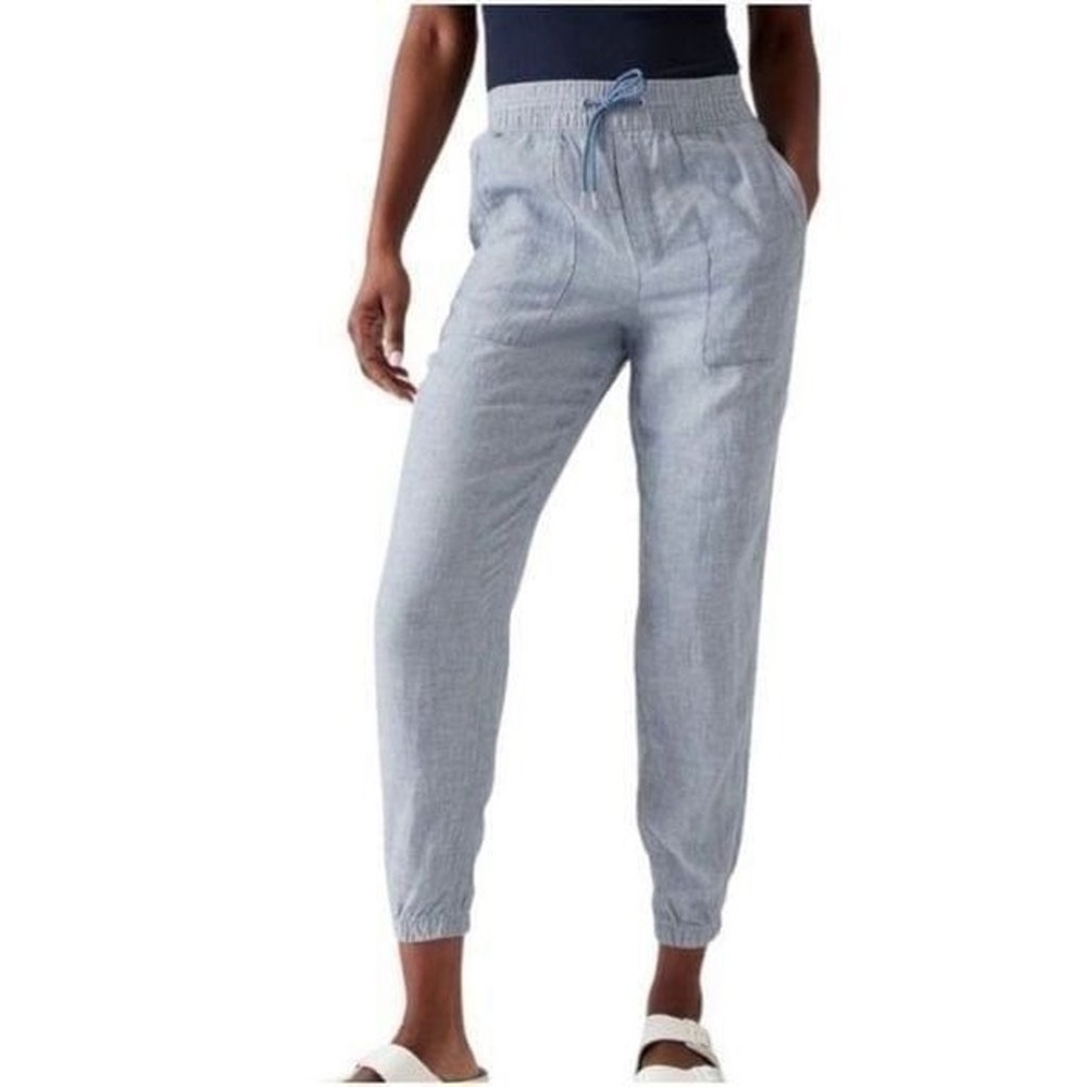 NWOT Athleta Chambray Blue Retreat
Linen Pant Jogger, Size 10.